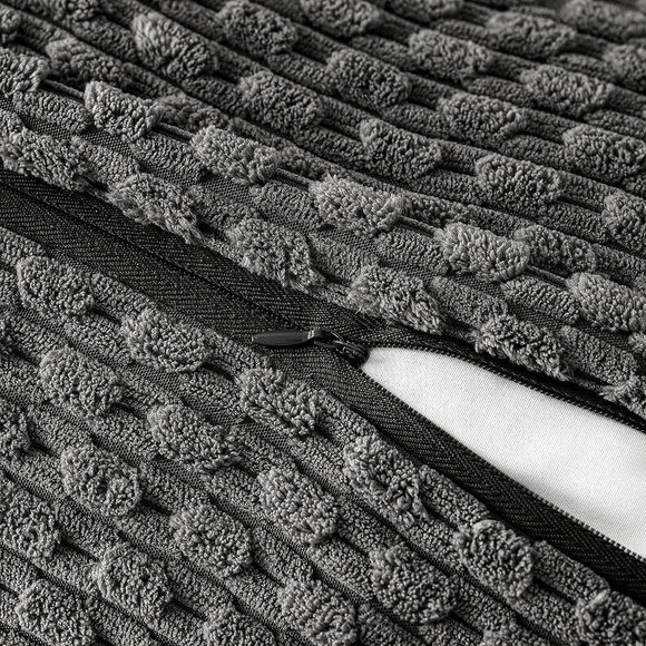 Pompom Dark Grey Texture Corduroy Farmhouse Cute Luxury Soft Pillow Cover Set - Picture 4 of 7